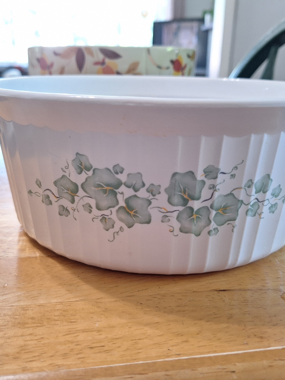 Corelle White Casserole Dish with Green Floral Pattern